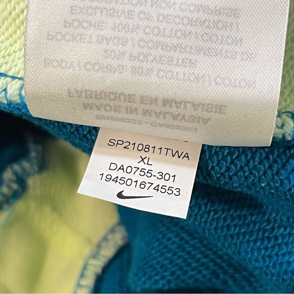 Nike Hoodie Teal Blue Green Grid Windowpane Pattern Kangaroo Pocket, Youth XL - Picture 8 of 10
